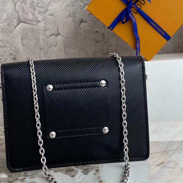 Louis Vuitton Women LV Twist Belt Chain Pouch Black Silver Epi Grained Cowhide Leather