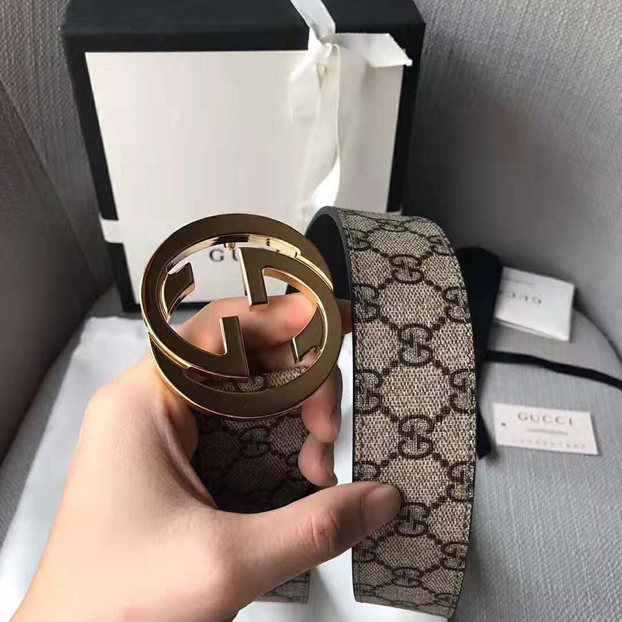 Gucci Unisex GG Supreme Belt with G Buckle in Beige/Ebony GG Supreme Canvas