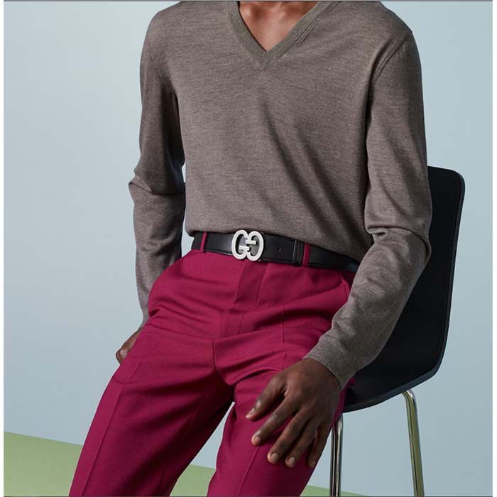 Gucci GG Unisex Buckle Wide Belt Black Leather Double G 4 CM Width