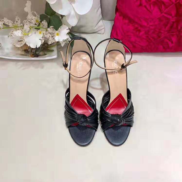 Gucci Women Metallic Leather Sandal in 10.4cm Heel Height-Black