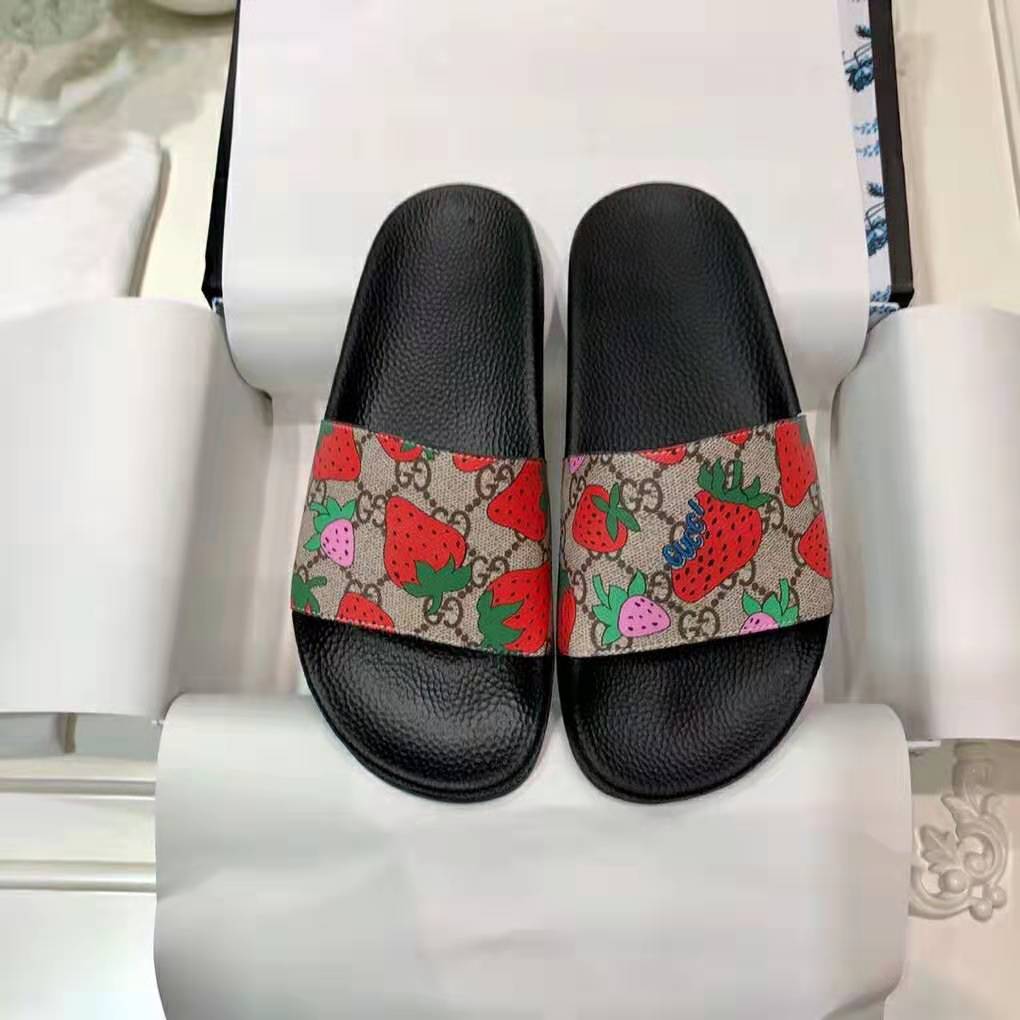 Gucci Women GG Gucci Strawberry Slide Sandal-Red