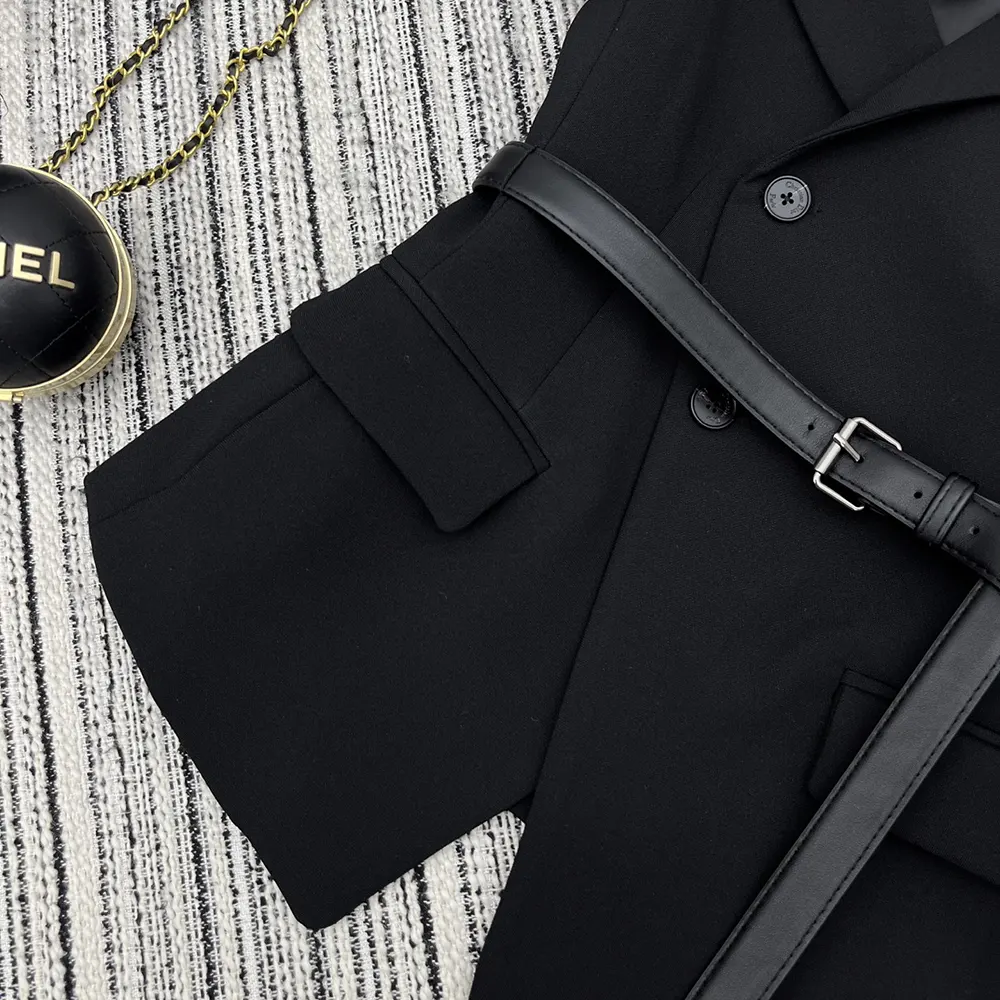 Dior Women Asymmetric Short-Sleeved Jacket with Belt Black Silk and Cotton Faille