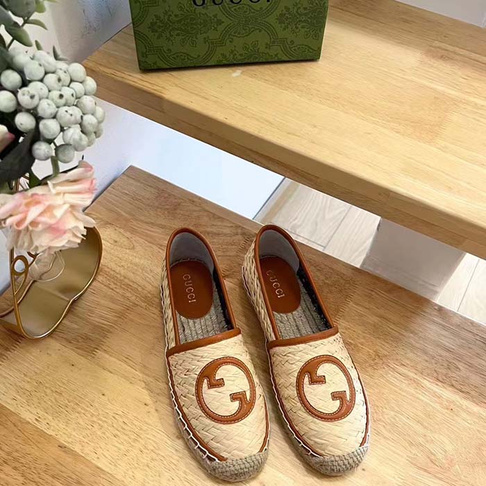 Gucci Unisex GG Interlocking G Espadrille Natural Raffia Leather Round