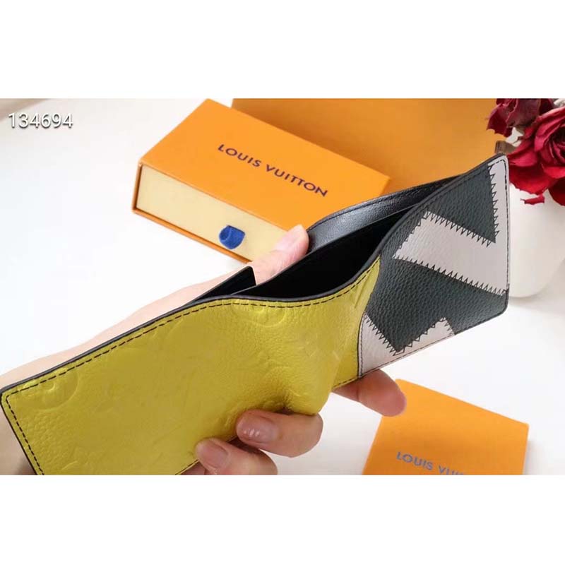 Louis Vuitton LV Unisex PF Slender Wallet Yelow Blue Taurillon Cowhide Leather