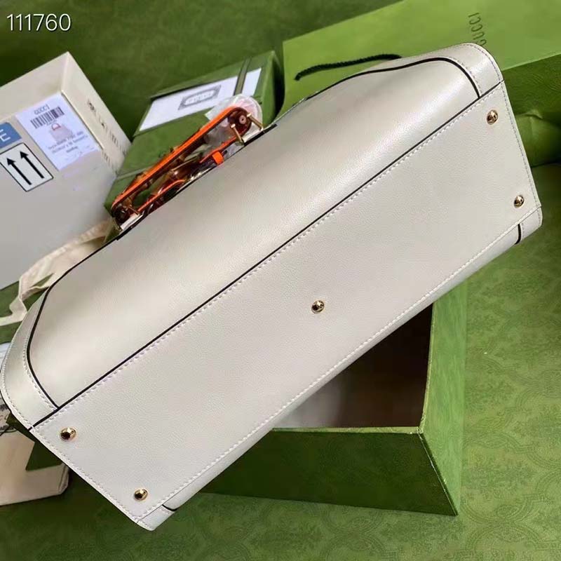 Gucci Women Gucci Diana Medium Tote Bag Double G White Leather Bamboo Handles