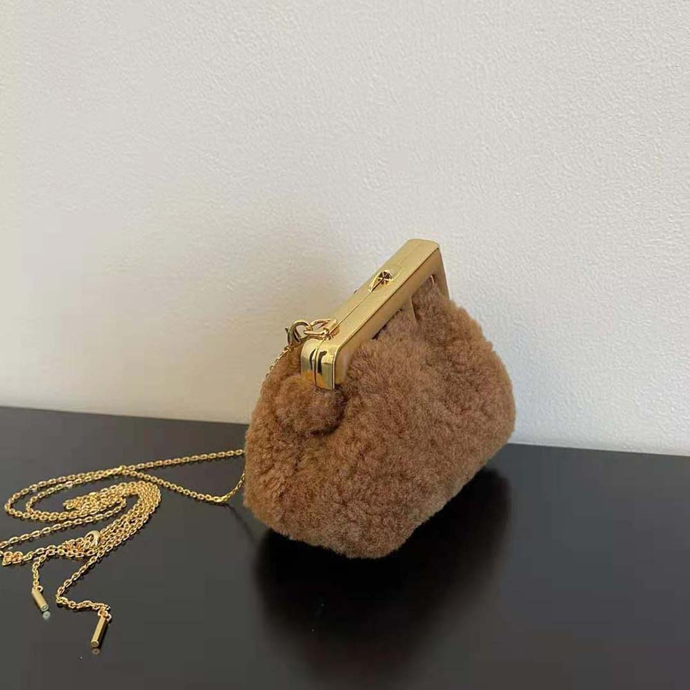 Fendi Women Nano Fendi First Beige Sheepskin Charm