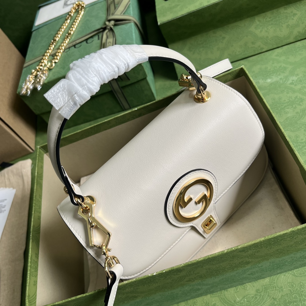 Gucci Women GG Blondie Top-Handle Bag White Leather Round Interlocking G