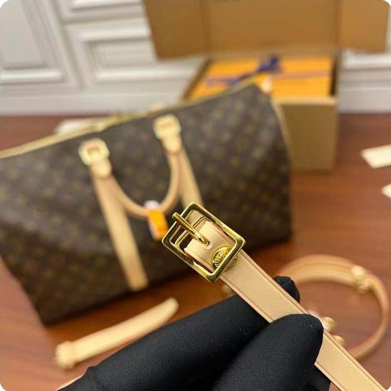 Louis Vuitton LV Unisex Keepall Bandoulière 45 Monogram Canvas Natural Cowhide Leather