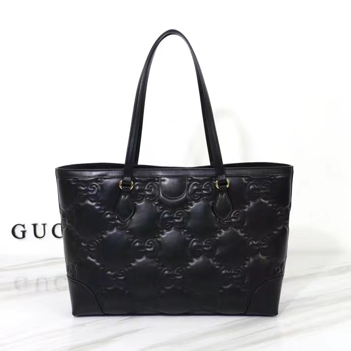 Gucci Women GG Matelassé Medium Tote Black GG Leather Double G