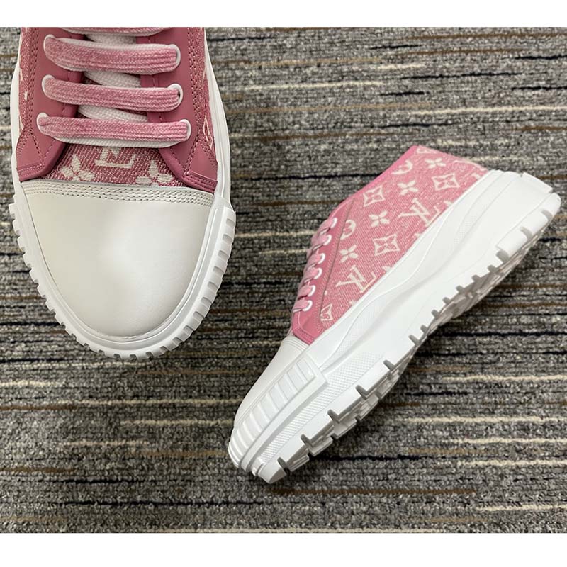 Louis Vuitton Women LV Squad Sneaker Rose Clair Pink Monogram Denim Rubber Circle