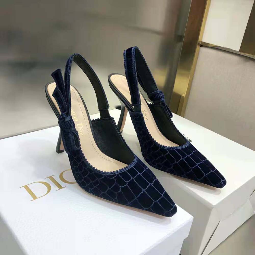 Dior Women J’Adior Slingback Pump Deep Blue Crocodile-Effect Embroidered Velvet