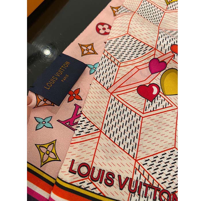 Louis Vuitton LV Women Damier Pop Up Bandeau Pink Azure Blue Silk Inkjet Print