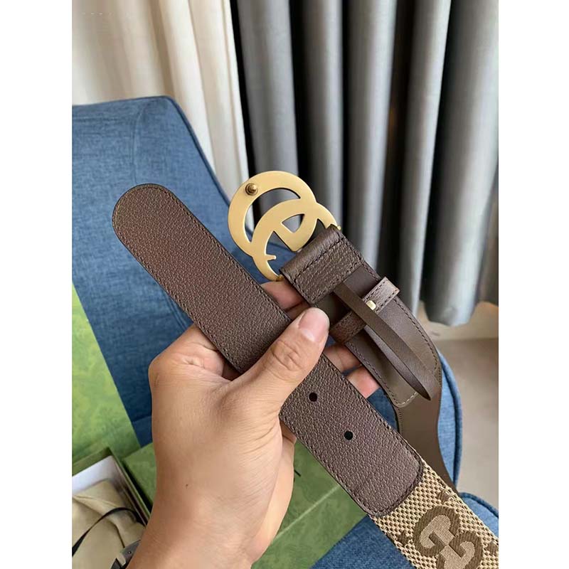 Gucci Unisex Jumbo GG Canvas Marmont Wide Belt Double G Buckle 4 cm Width
