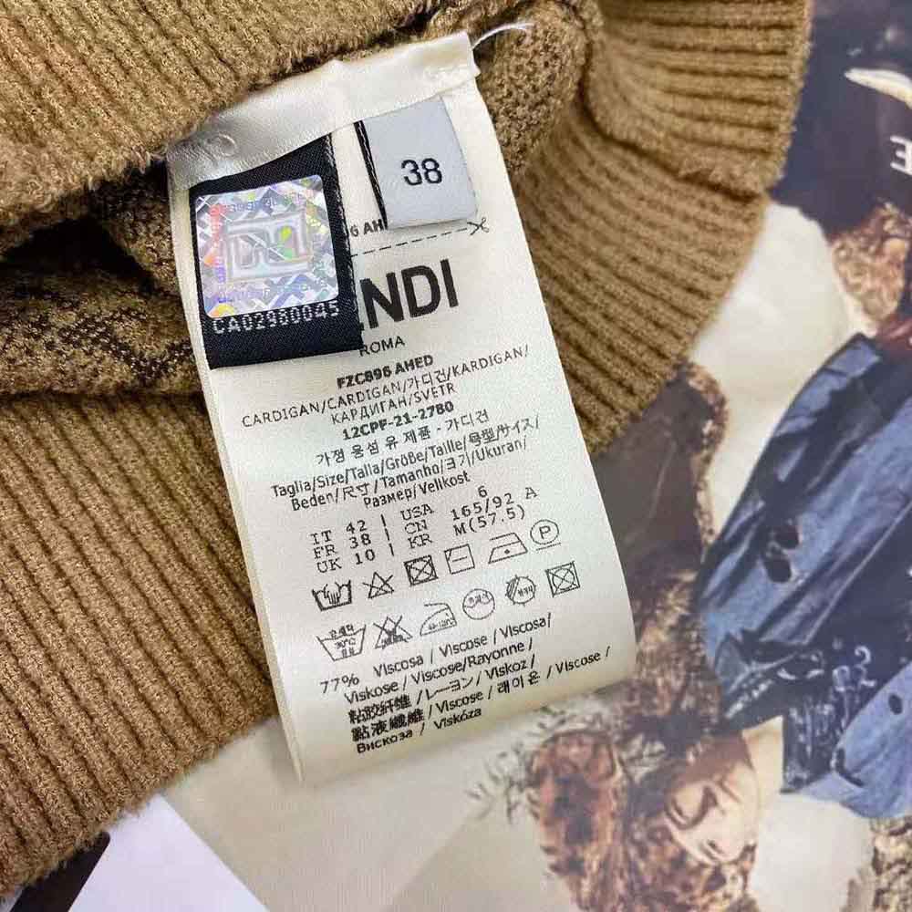 Fendi Women Beige Velvet and Viscose Cardigan with V Neck and Ribbed Edges