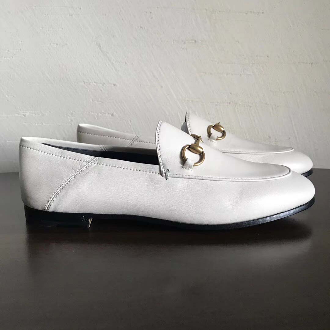 Gucci Women Brixton Leather Horsebit Loafer-White