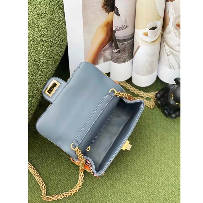 Chanel Women CC Only 1 Bag Set Of 4 Minis Bags Blue Lambskin Sequins Glass Pearls