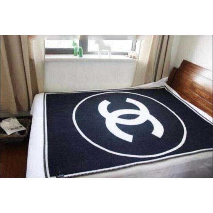 Chanel Unisex CC Cotton Wool Tweed Beige Black Multifunction Blanket Scarf