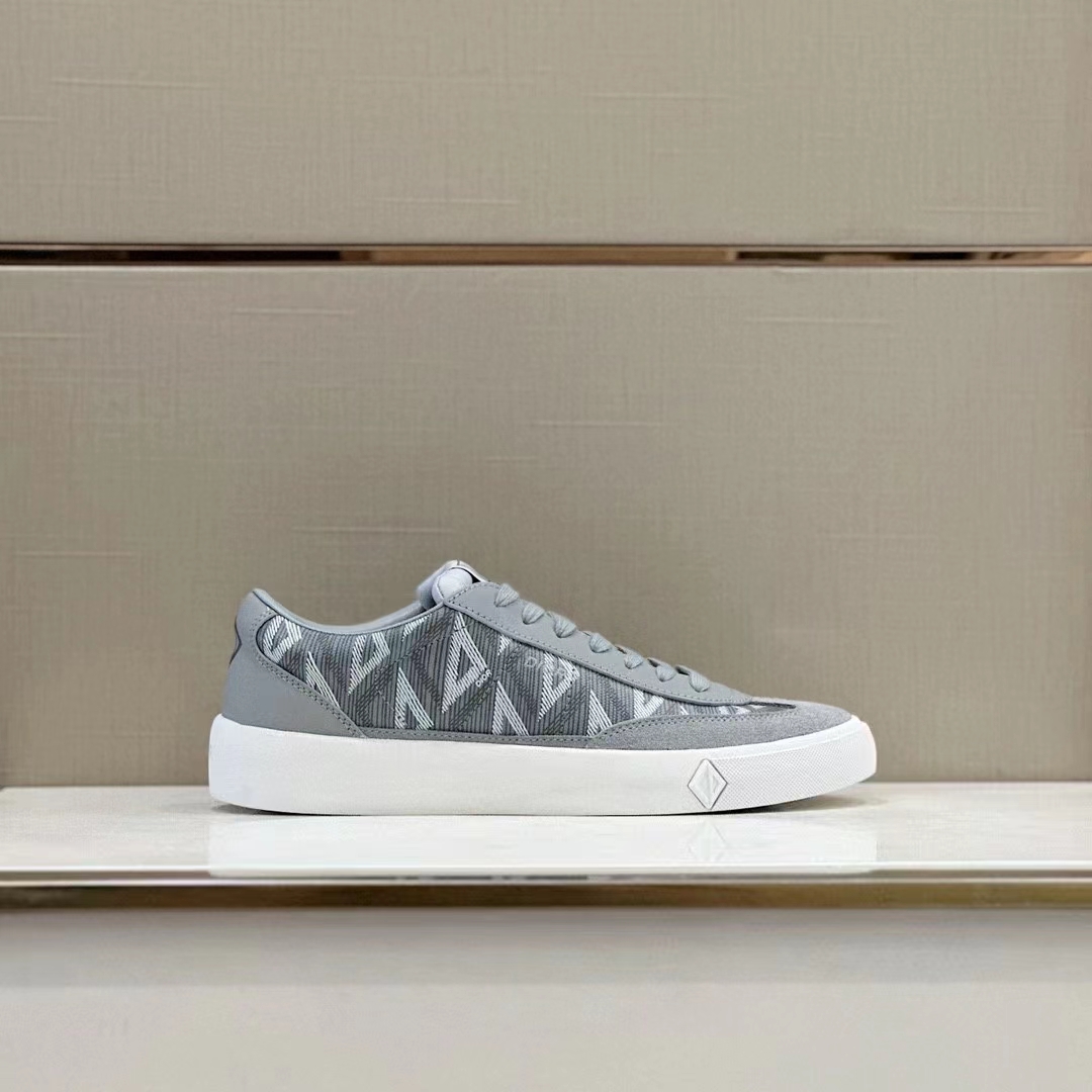 Dior Unisex Shoes B101 Sneaker Gray CD Diamond Canvas Smooth Calfskin Nubuck