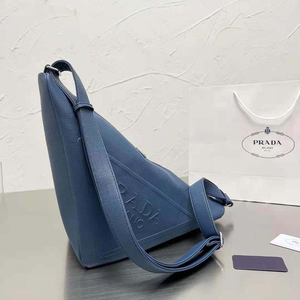 Prada Men Leather Prada Triangle Bag-Navy