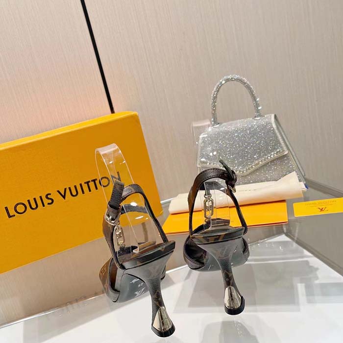 Louis Vuitton Women LV Sparkle Sandal Brown Monogram Canvas Outsole 9.5 CM Heel
