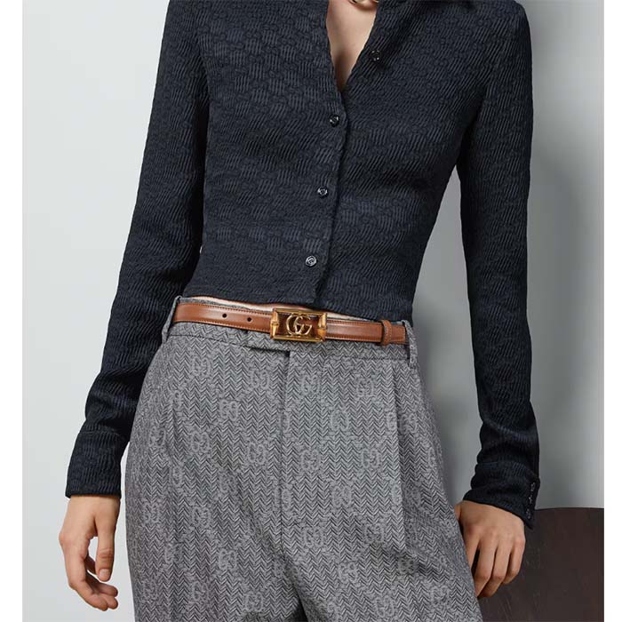 Gucci Unisex GG Belt Double G Buckle Bamboo Cuir Leather 1.8 CM Width