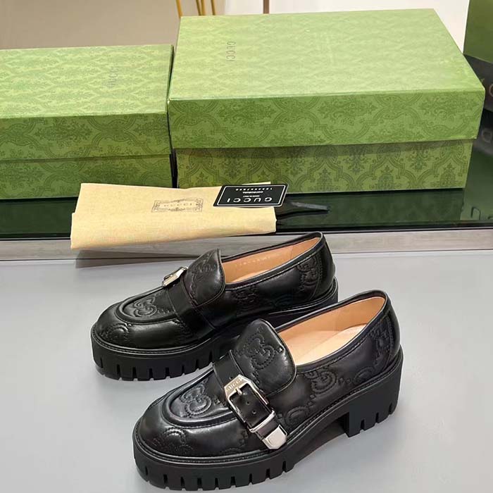 Gucci Women GG Matelassé Loafer Black Leather Low 2.5 Cm Heel