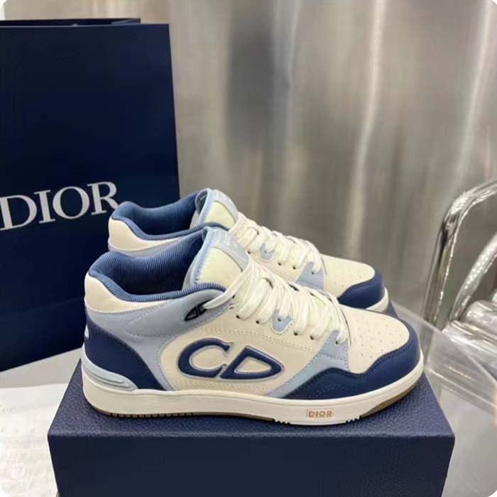 Dior Unisex CD B57 Mid-Top Sneaker Navy Blue Cream Smooth Calfskin Gray Suede