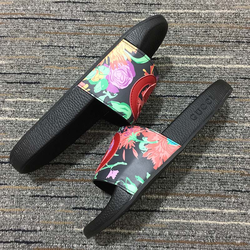 Gucci Women GG Ken Scott Print Slide Sandal Interlocking G Patch Flat