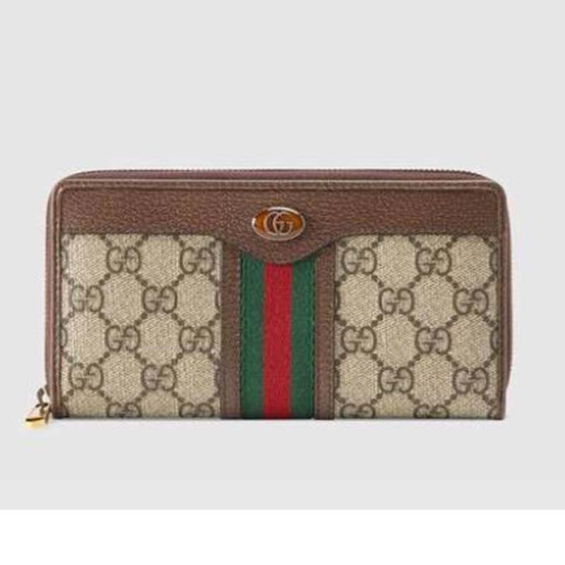 Gucci GG Unisex Ophidia GG Zip Around Wallet in Beige/Ebony GG Supreme Canvas