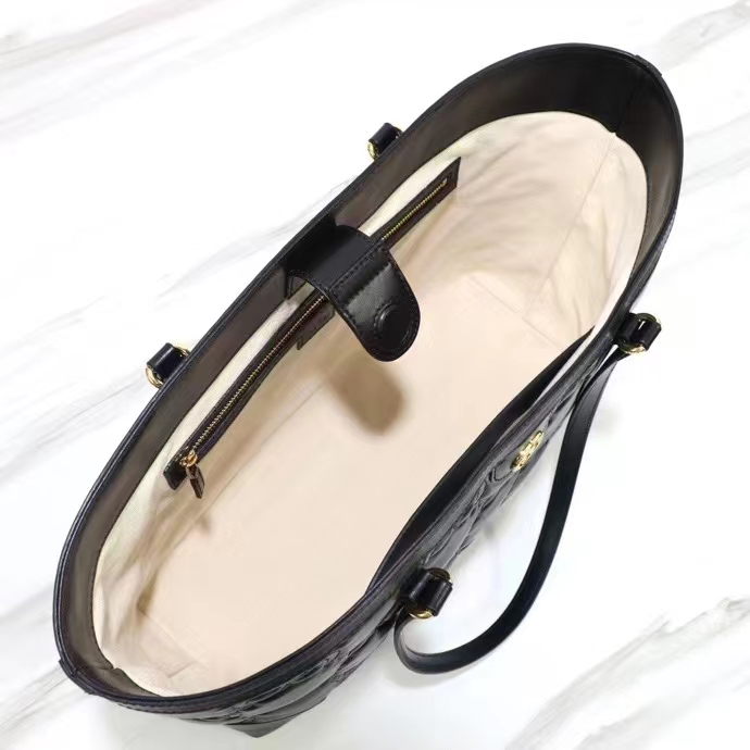 Gucci Women GG Matelassé Medium Tote Black GG Leather Double G