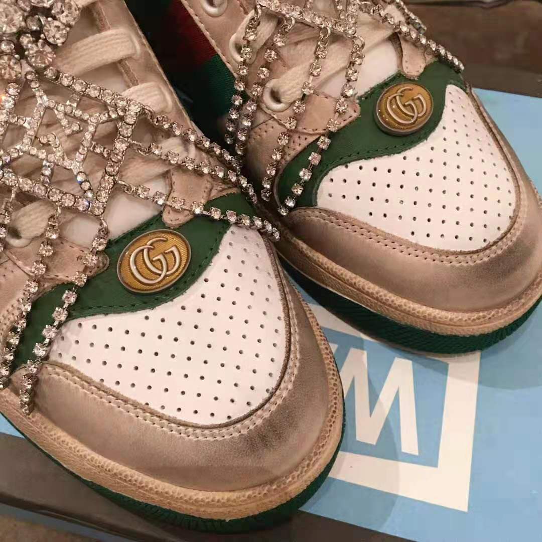 Gucci Women’s Screener Sneaker with Crystals 3.6cm Height-Green