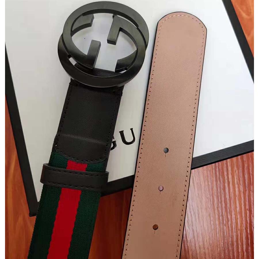 Gucci Unisex GG Web Belt with G Buckle in Green and Red Web