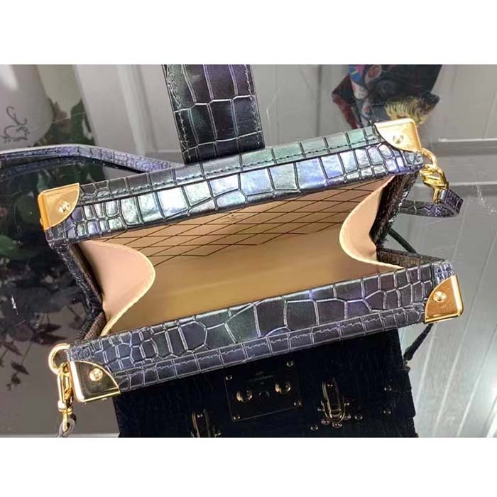 Louis Vuitton LV Women Petite Malle Handbag Saphir Blue Brilliant Niloticus Leather