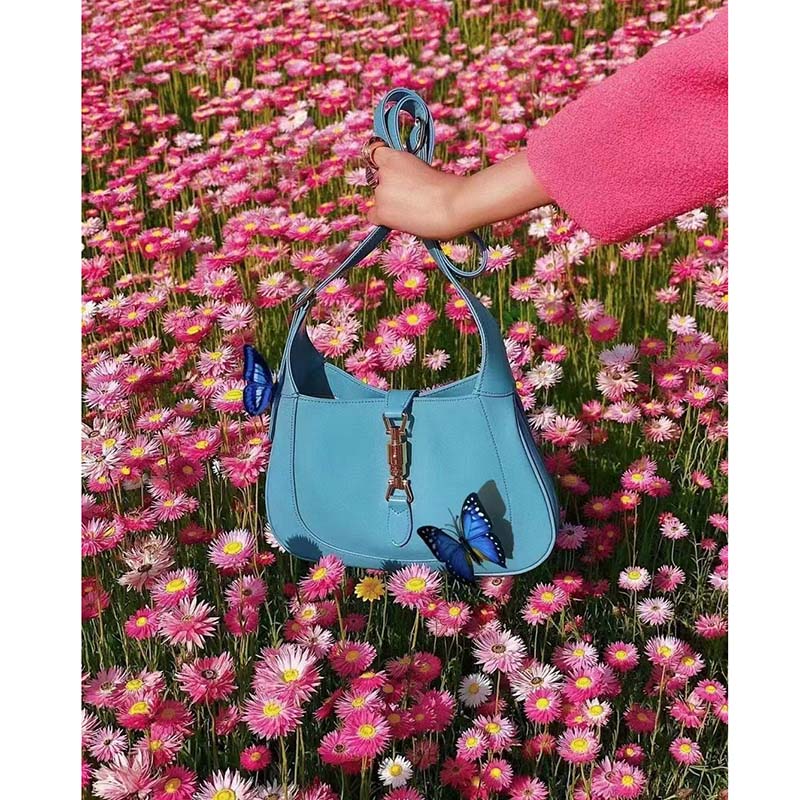 Gucci Women Jackie 1961 Small Shoulder Bag Light Blue Leather