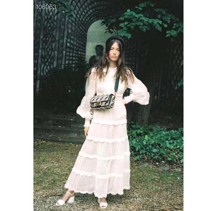 Fendi Women FF Baguette Black Raffia Back Crocheted FF