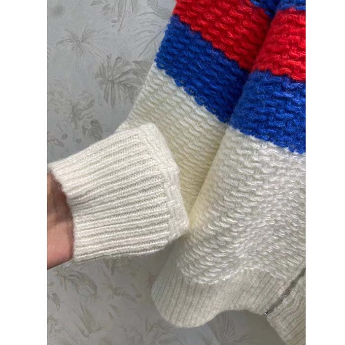 Gucci Women GG Wool Mohair Cardigan Web Knitted Collar Dropped Shoulder Long Sleeves