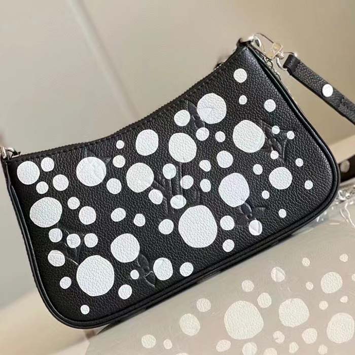 Louis Vuitton LV Women Easy Pouch On Strap Black White Embossed Grained Monogram Cowhide