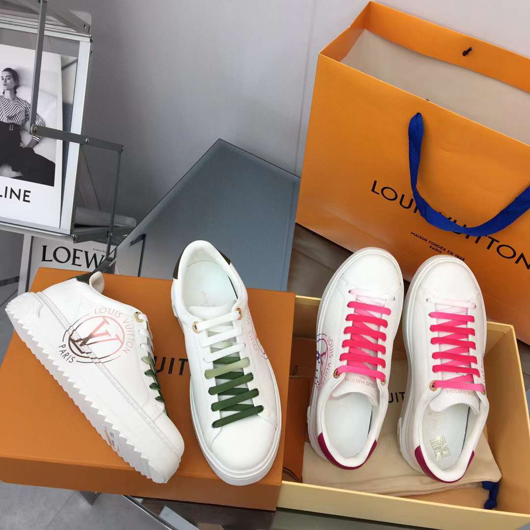 Louis Vuitton Unisex LV Time Out Sneaker Fuchsia Pink Printed Calf Leather Rubber Circle