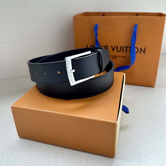 Louis Vuitton Unisex LV City Pin 35 MM Belt Black Smooth Calf Leather