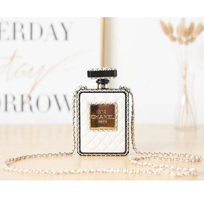 Chanel CC Women Evening Bag Lambskin Plexi Gold-Tone Metal Black White