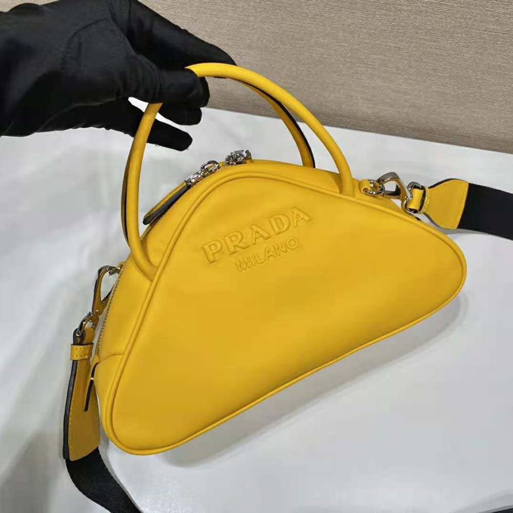 Prada Women Leather Prada Triangle Bag-Yellow