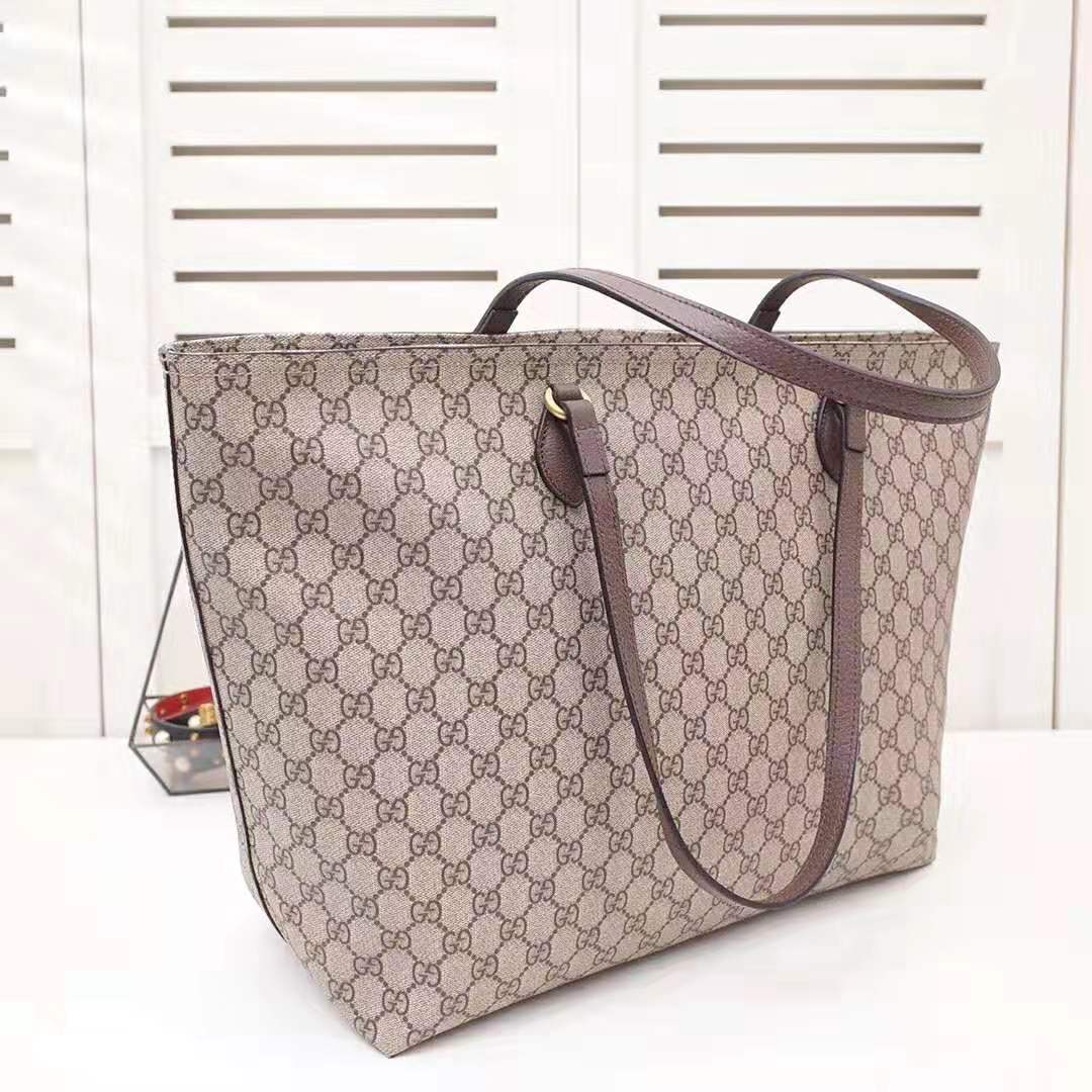 Gucci GG Women Ophidia GG Medium Tote in Beige/Ebony Soft GG Supreme