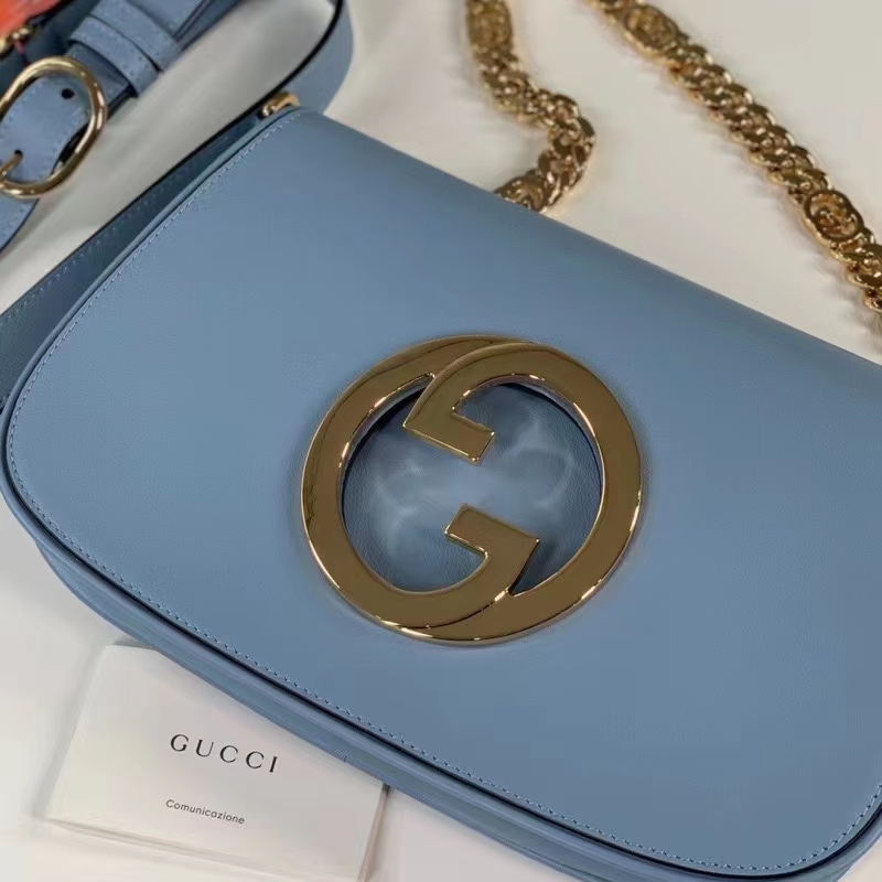 Gucci Women GG Blondie Mini Bag Light Blue Leather Round Interlocking G