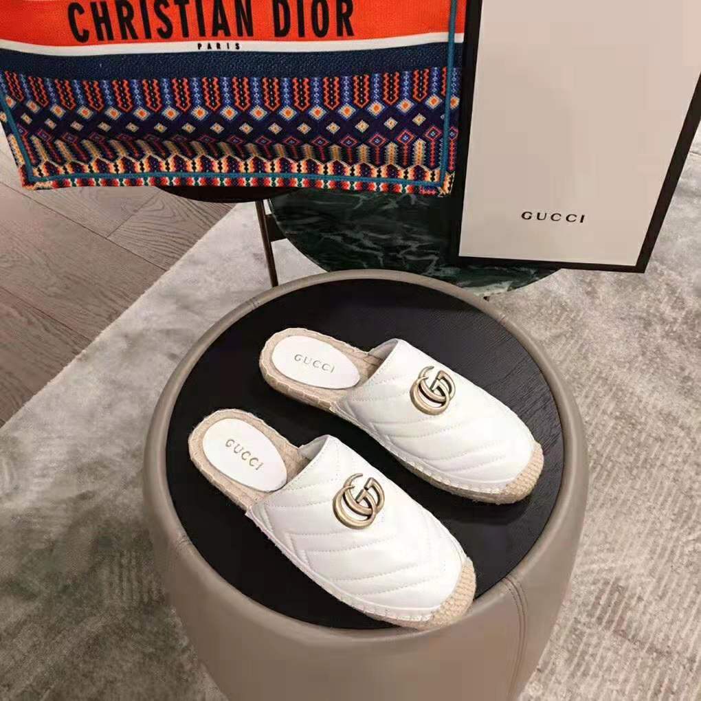 Gucci Women Leather Espadrille with Double G in 2 cm Height-White