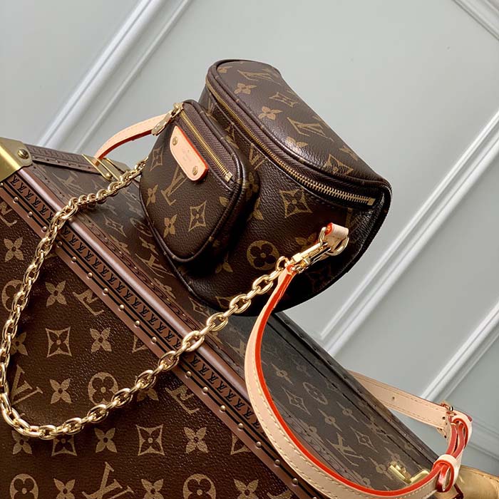 Louis Vuitton LV Unisex Mini Bumbag Brown Natural Cowhide Leather Monogram Coated Canvas