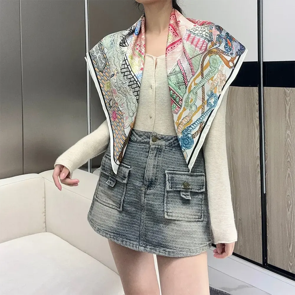 Hermes Women Super Silk Quest Detail Scarf 90 Blue Twill