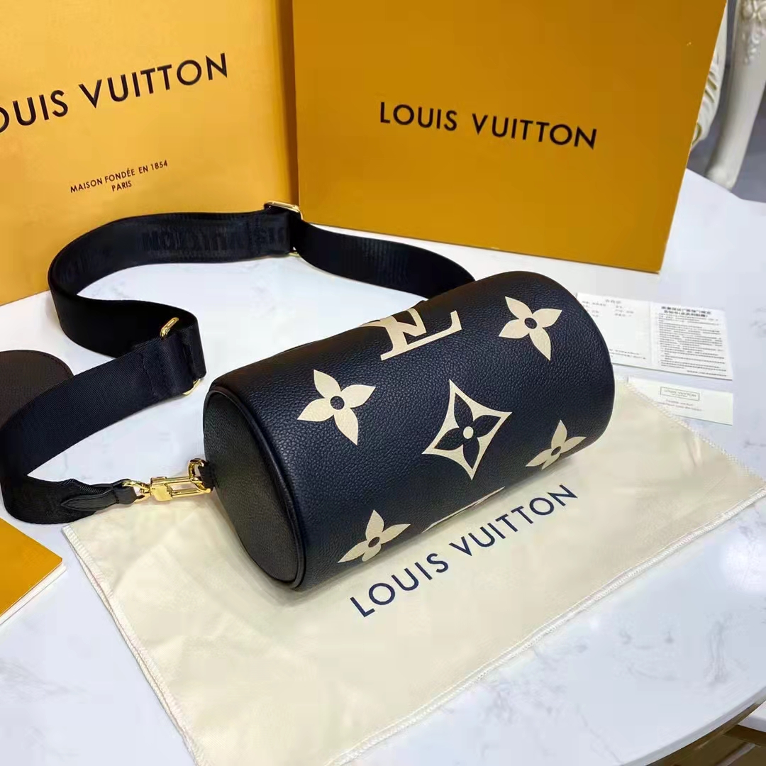 Louis Vuitton Women Papillon BB Black Beige Embossed Supple Grained Cowhide Leather