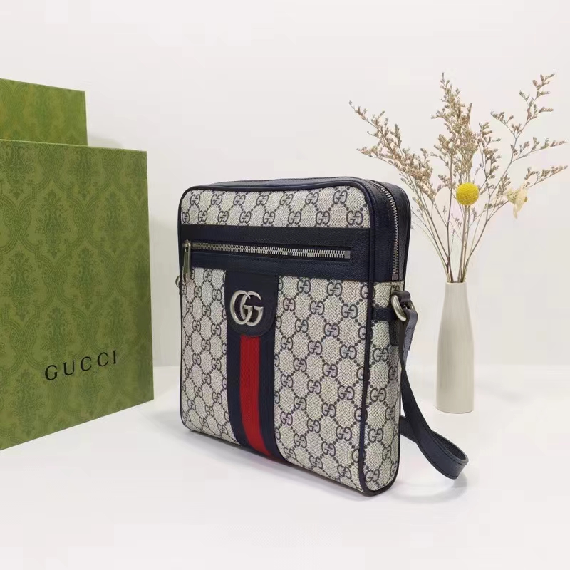 Gucci Unisex Ophidia GG Small Messenger Bag Beige Blue Supreme Canvas
