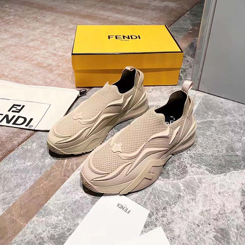 Fendi Unisex FF Fendi Flow Beige Mesh Running Sneakers