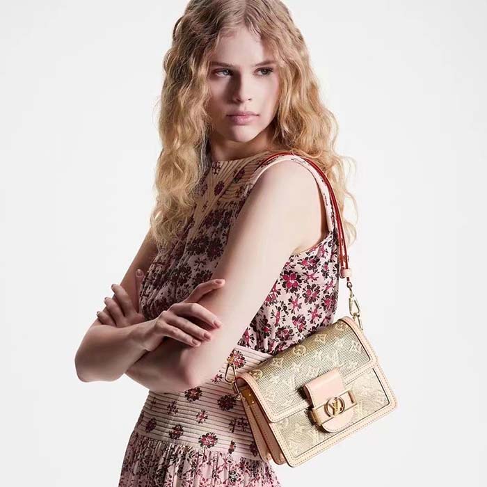 Louis Vuitton LV Women Mini Dauphine Handbag Beige Monoglam Coated Canvas